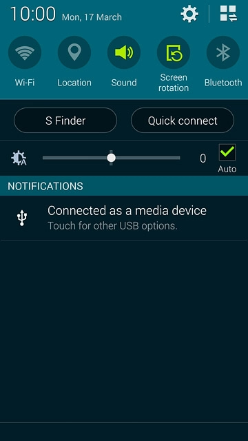 Slide your finger down the display starting from the top edge of your phone.Press Connected as a media device.