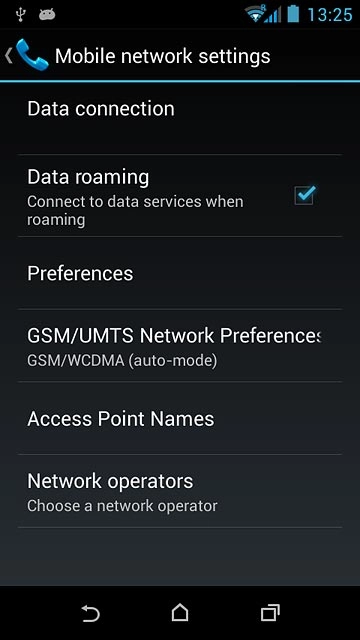 Press Data roaming to turn the function on or off.