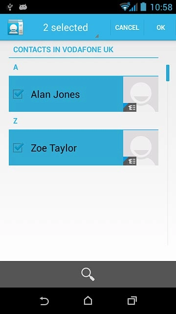 Press OK.After a moment the contacts are copied.
