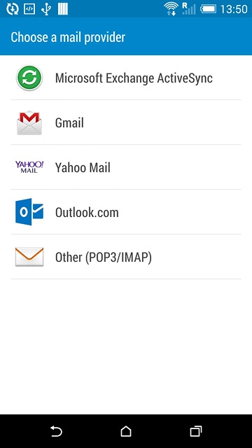 Press the required provider or Other (POP3/IMAP).