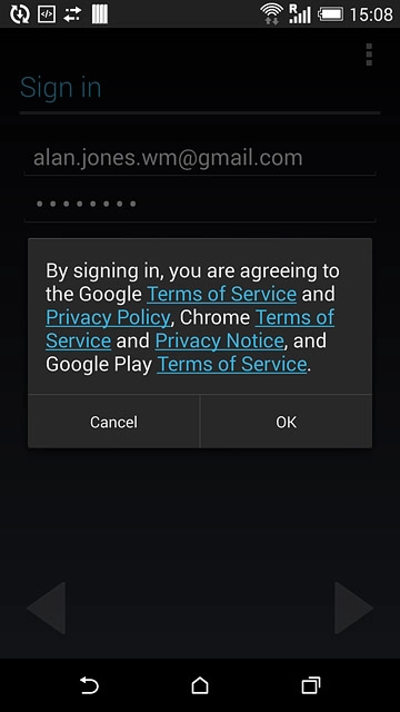 Press OK.Follow the instructions on the display to select settings for your Google account.