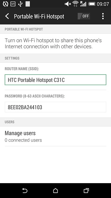 Key in the required name for the Wi-Fi hotspot.Press the menu icon.