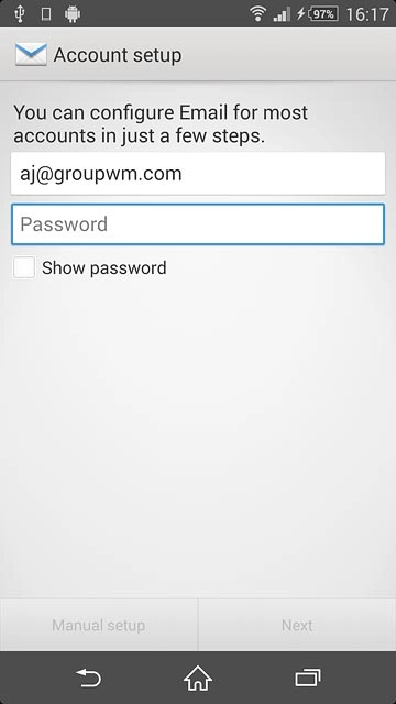 Press Password and key in the password for your email account.