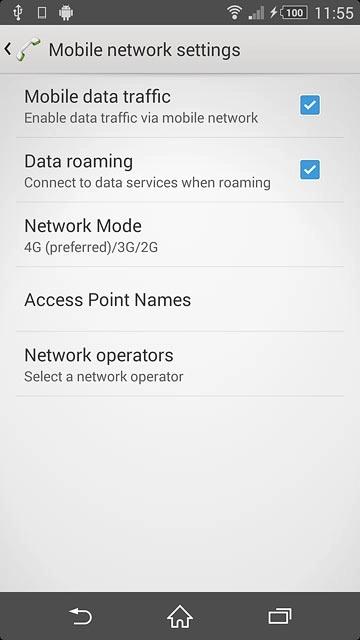 Press Data roaming to turn the function on or off.