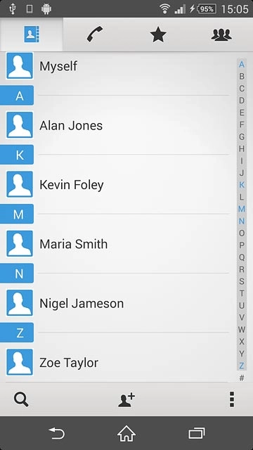 Press the required contact.The contact details are displayed.