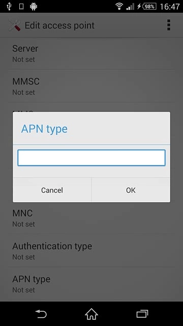 Key in default and press OK.