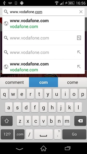 Key in the address of the required web page and press Go.