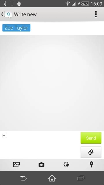 Press the attachment icon.Select one of the following options:Insert picture, go to 4a.Insert video clip, go to 4b.Insert audio file, go to 4c.