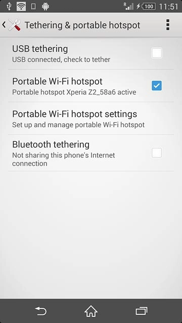 Press Portable Wi-Fi hotspot until the function is turned on.