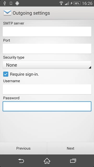 Press Next.Please note that if you're using Vodafone's outgoing server, turn off SMTP authentication and leave the username and password fields empty.