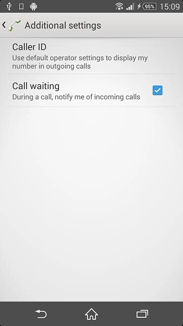 The current settings are displayed.Press Call waiting to turn the function on or off.