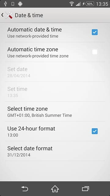 Press Automatic date & time until the function is turned on.