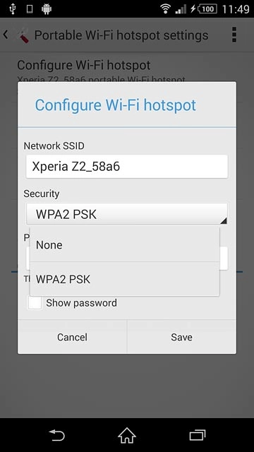 If you don't want to password protect your hotspot:Press None.
