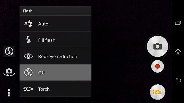 To turn on flash:Press Fill flash or Red-eye reduction.