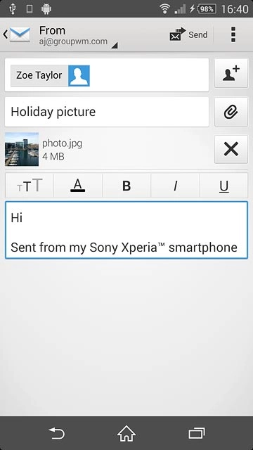 Press Send when you've finished your email message.
