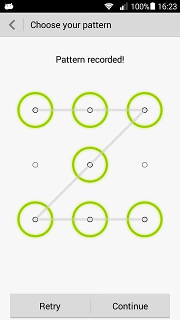 Press Continue.Repeat the selected phone lock code to confirm.