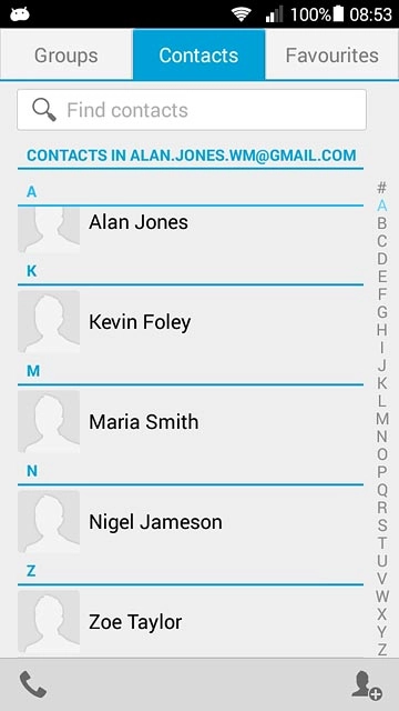 Press the required contact.The contact details are displayed.