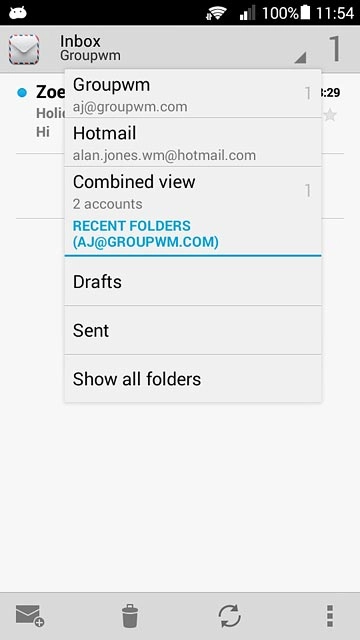Press the required email account.