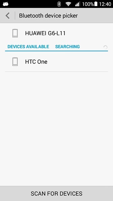 Your phone now searches for devices and after a moment, a list of Bluetooth devices within range is displayed.Press the required Bluetooth device.The file is sent.
