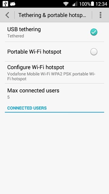 Press USB tethering until the function is turned on.