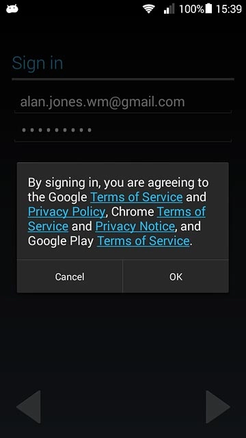Press OK.Follow the instructions on the display to select settings for your Google account.