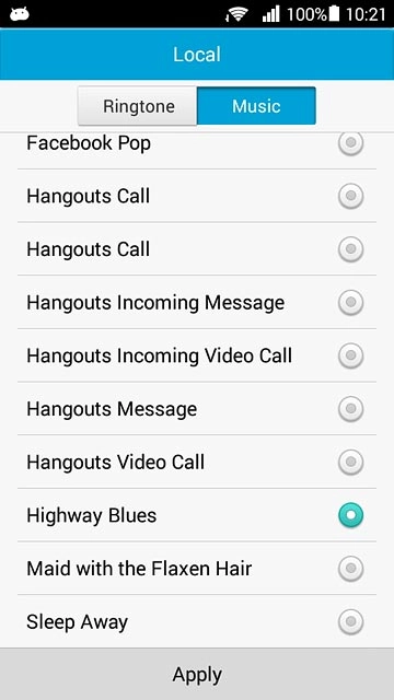 Once you've found a ring tone you like, press Apply.