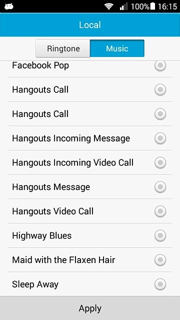If you want to use one of your own ring tones:Press Music.