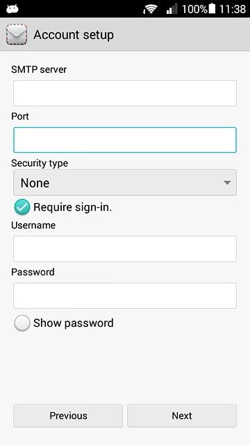 Press Require sign-in to turn the function on or off.Please note that if you're using Vodafone's outgoing server, turn off SMTP authentication and leave the username and password fields empty.