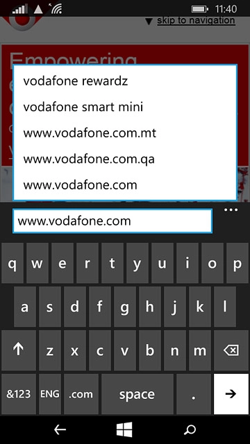 Key in the address of the required web page and press arrow right.