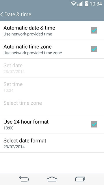 Press Automatic date & time until the function is turned on.
