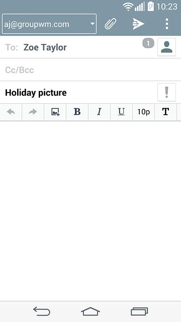 Press the text input field.Write the text for your email message.