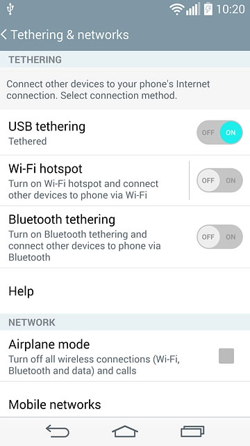 Press USB tethering until the function is turned on.
