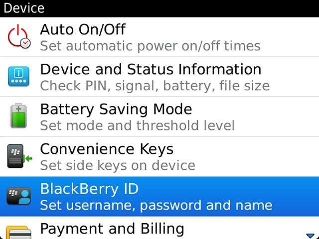 Press BlackBerry ID.