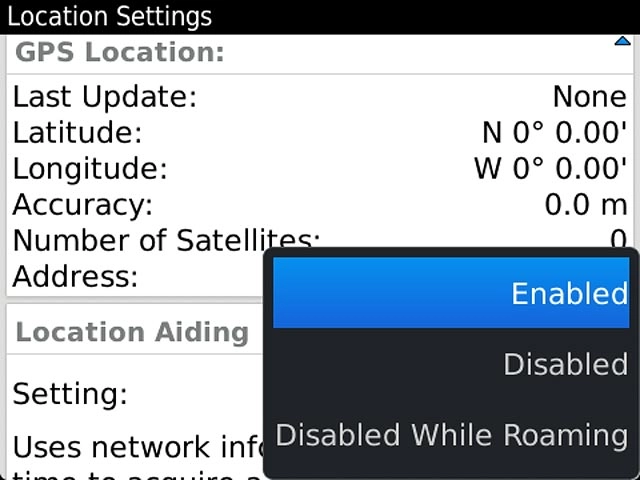 Press Enabled, Disabled or Disabled While Roaming.