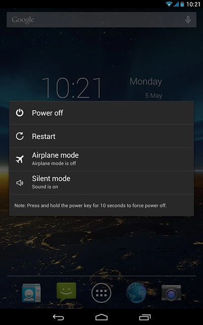 Press Airplane mode.Depending on the current setting, flight mode is turned on or off.