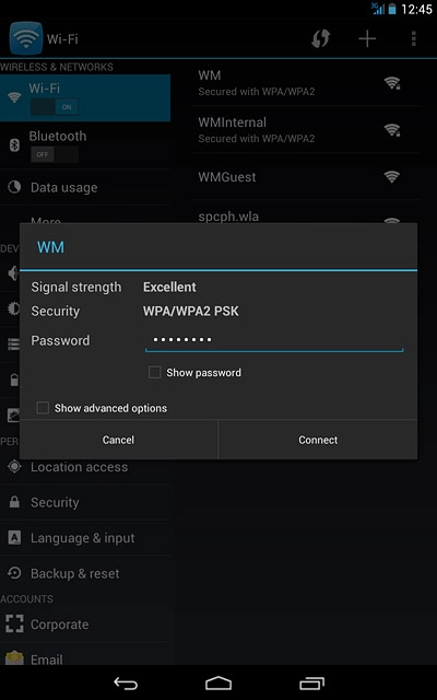 Follow the instructions on the display to select security settings, if required.Press Connect.