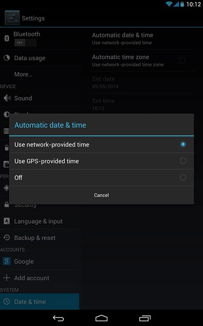 Press Use network-provided time until the function is turned on.