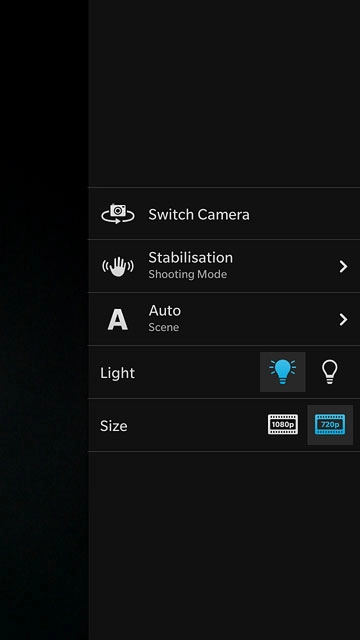 Press the video light on icon or the video light off icon.