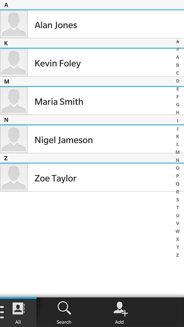 Press the required contact.The contact details are displayed.