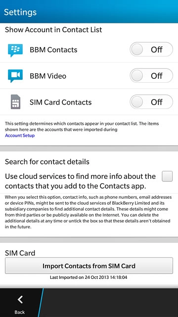 Press Import Contacts from SIM Card.