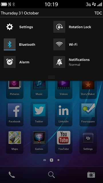 Slide your finger down the display starting from the top edge of your phone.Press Bluetooth.