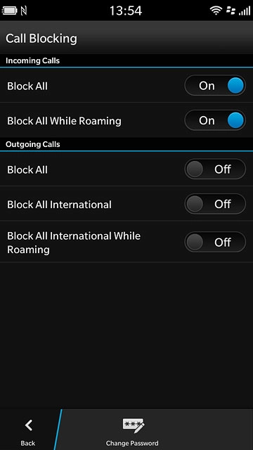 Press the indicator next to one of the following barring options below Incoming Calls: