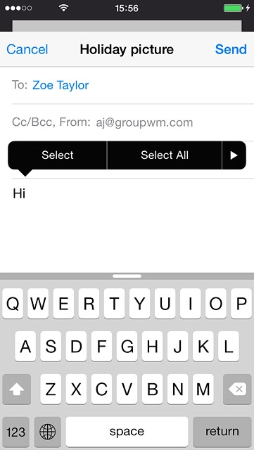 Press and hold anywhere on the text input field.Press arrow right, if required.