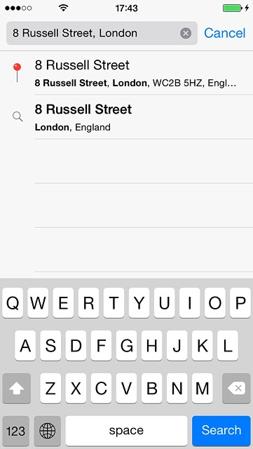 Key in the required destination and press Search.