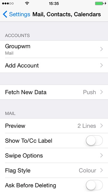 Press the name of the email account you've just set up.