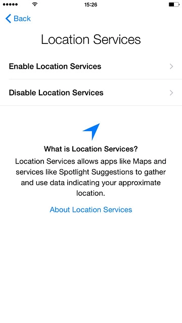 Press Enable Location Services or Disable Location Services.