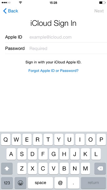 Press Apple ID and key in the username for your Apple ID.