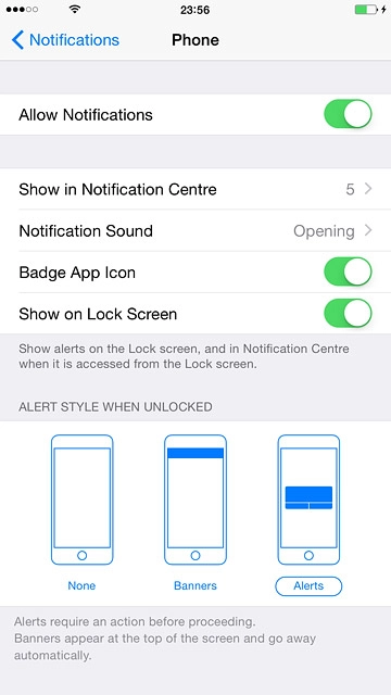 To turn display of the selected notification on or off:Press the indicator next to 
