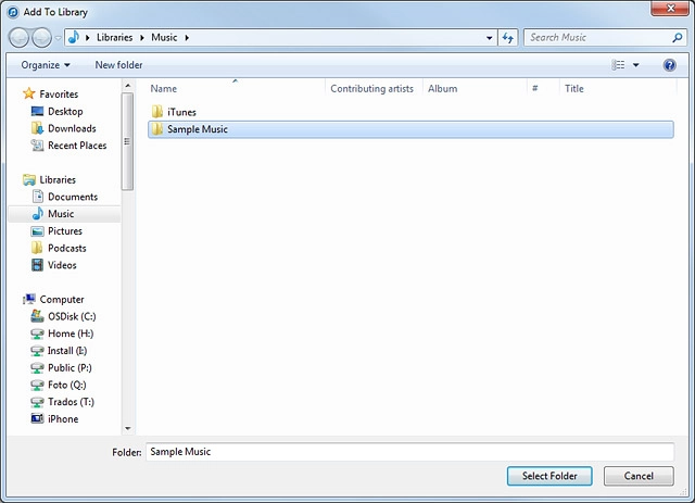 Click Select Folder.Depending on your settings in iTunes, the transfer may start automatically.