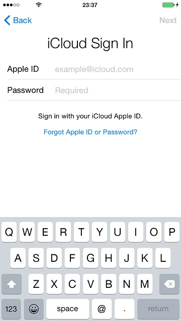 Press Apple ID and key in the username for your Apple ID.